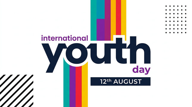 A vibrant graphic design celebrating International Youth Day occurring on the twelfth of August