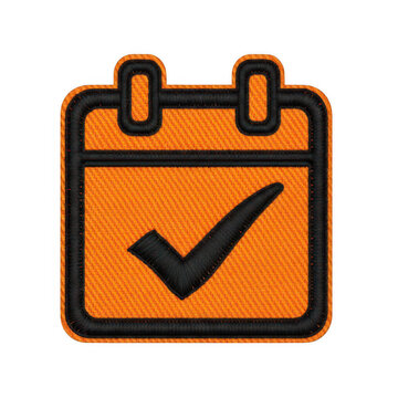 Orange calendar icon with a black check mark embroidery design Isolated transparent icon png