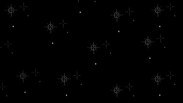Glowing white star shapes twinkle and flicker in a rhythmic motion sequence providing a magical and festive visual effect perfect for high quality digital overlays and creative motion graphic design 