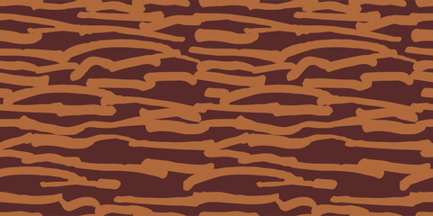Obraz premium Seamless pattern with abstract hand drawn horizontal orange lines on a dark brown background