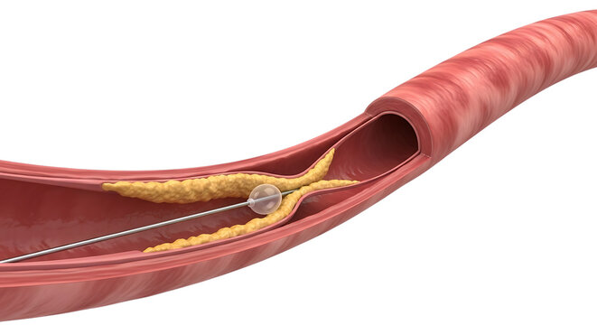 Balloon Angioplasty Procedure Inside Plaque Blocked Coronary Artery Isolated Transparent Background
