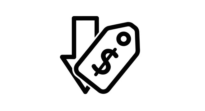 Discount icon downward arrow and price tag with dollar symbol