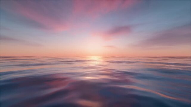 Seamless Loop of Abstract Seascape with Flowing Gradients, Reflective Ocean Surface and Blending Sunset Sky, Cinematic Full HD Motion Background