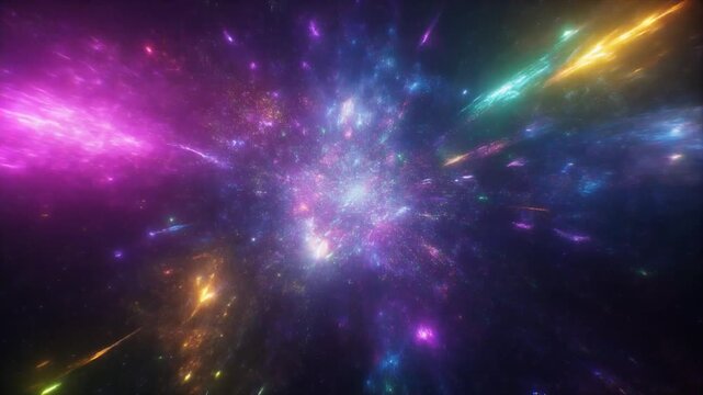Seamless Loop of Abstract Neon Galaxy Expanding and Flowing Endlessly Through Deep Space, Glowing Cosmic Dust and Colorful Particles in a Futuristic Motion Background, Full HD