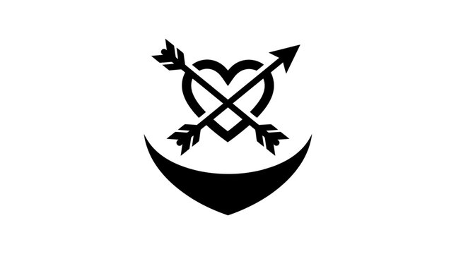 Heart pierced by arrows with crescent shape black silhouette