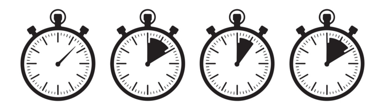 Set of stopwatch icons with different time intervals for sports and training progress tracking app.