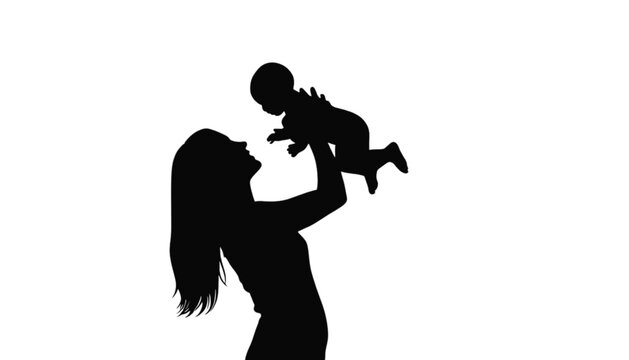 Mother lifting her baby high into the air against a bright white background represents the pure joy and deep emotional connection shared between a parent and her young infant child during playtime.