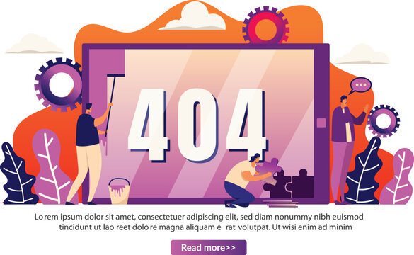 Creative 404 Error Page Illustration with Tiny People and Web Maintenance Concept