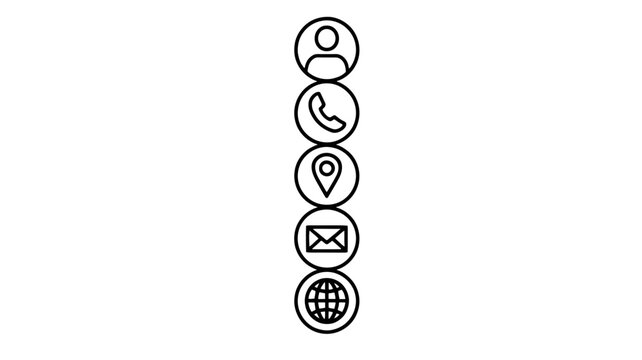 Set of black and white contact information icons for business card design.