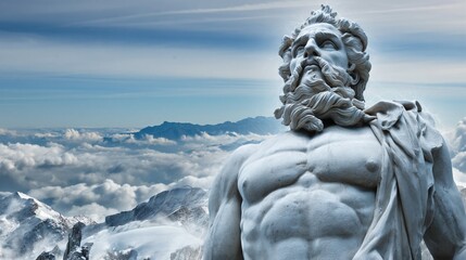 Fototapeta premium Majestic Statue Against Cloudy Mountain Landscape