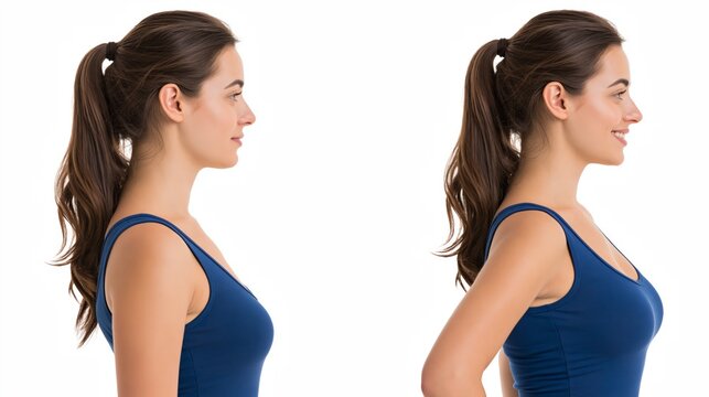 Split frame breast augmentation showing a flatter chest profile versus a natural proportionate rounded contour.