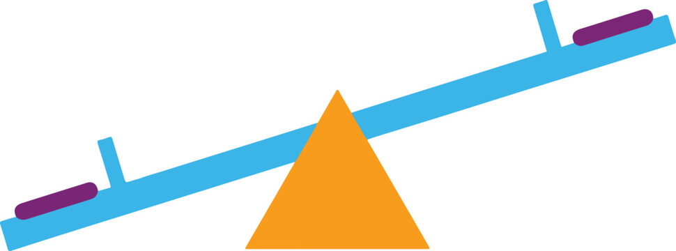 Seesaw with blue plank and orange triangular base unbalanced playground equipment childhood