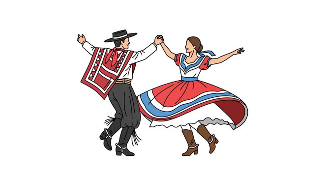 Chilean Cueca Dancers in Traditional Folk Costumes