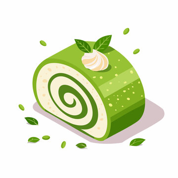 カットされた抹茶ロールケーキのベクターイラスト