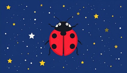 Fototapeta premium Ladybug in a Starry Night Sky - A Whimsical Illustration.