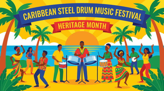 Caribbean Steel Drum Music Festival Heritage Month Vector Illustration