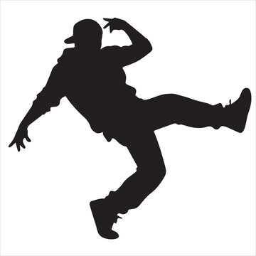 Dynamic dancer silhouette, black vector figure, breakdancing illustration, athletic pose