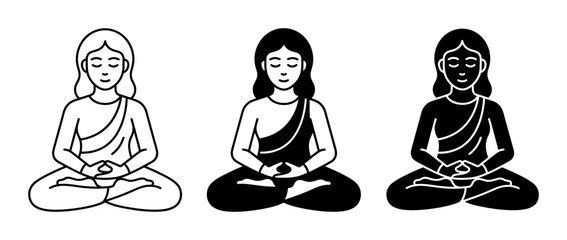 Meditating Figures Set, Zen Buddhism Icons, Peaceful Yoga Poses, Mindfulness Vector Graphics © Atique62