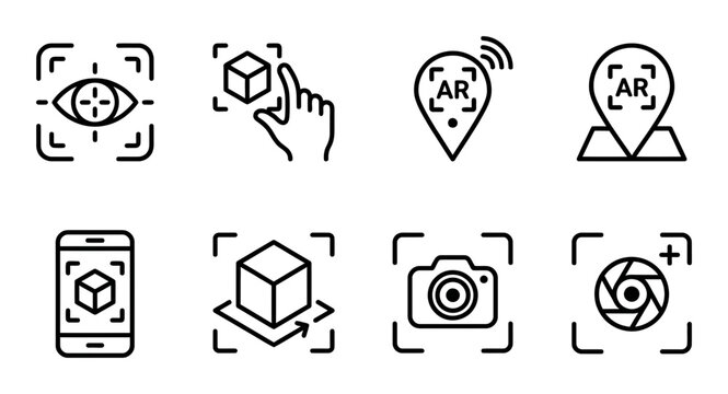 Augmented Reality Icons Set, AR Technology Symbols, Virtual Experience Graphics, Digital Interaction Icons
