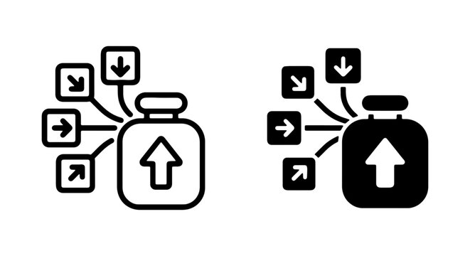 Data Upload and Download Icons, Information Transfer Vector Graphics, Digital Data Flow Symbols
