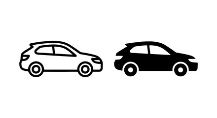 Fototapeta premium Modern Hatchback Car Icons, White and Black Vector Silhouettes for Automotive Design