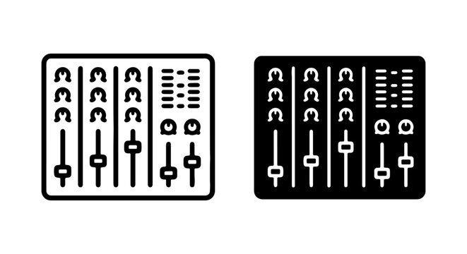 Audio Mixer Console Icons, Sound Mixing Board Vector Graphics, Music Production Equipment Symbols