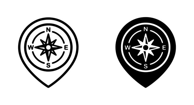 Location Pin Compass Icons, Navigation Map Pointer, Directional Finder Set