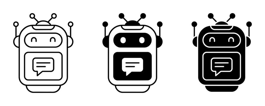 Chatbot Icons, AI Assistant Vector Graphics, Digital Communication Bots, Technology Interface Symbols