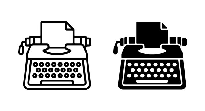 Vintage Typewriter Icons, Retro Writing Machine Vector Graphics, Classic Journalism Symbols