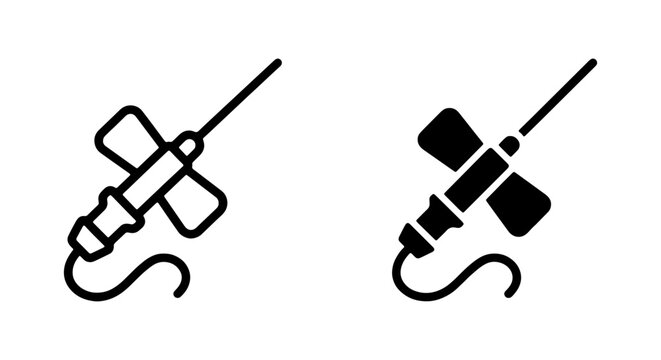 Medical IV Catheter Icon Set, Venipuncture Needle Vector Graphics, Healthcare Infusion Tool