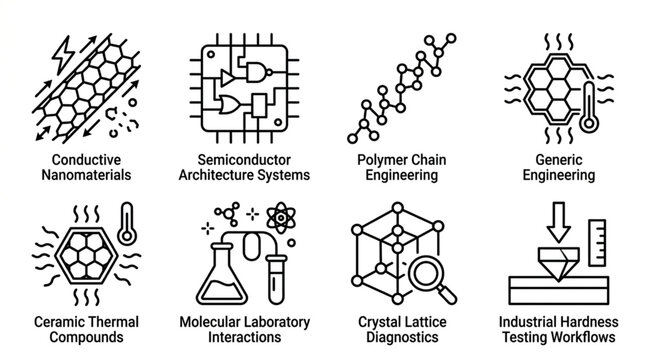Collection of Science and Technology Icons Representing Research and Innovation.