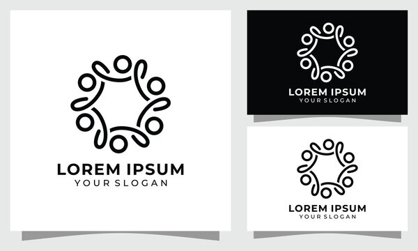 Unity community logo design template, people holding hands in a circle teamwork icon