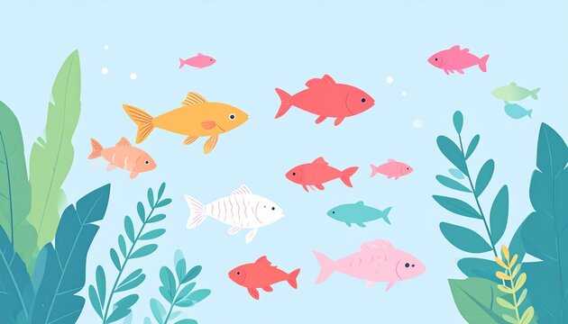 金魚と水草のシンプルアイコン・朱赤とエメラルドグリーンで夏の和の涼を表現したフラットイラスト