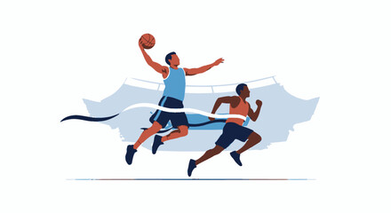 Obraz premium Basketball player jumping and runner crossing finish line illustration