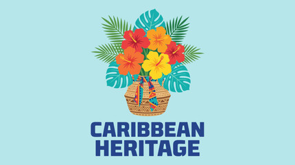 Tropical Hibiscus Flower Bouquet Caribbean Heritage Vector © Bima