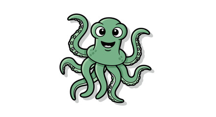 Obraz premium Cartoon octopus illustration smiling with tentacles on white background