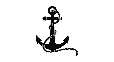 Anchor with coiled rope black silhouette nautical © MDSAJIB