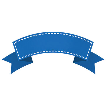 Vibrant royal blue ribbon banner with white dashed stitching and fishtail ends on a transparent background, digital illustration with festive boutique atmosphere