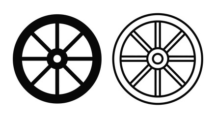 Two wagon wheels black and white line art silhouette © MDSAJIB
