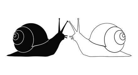 Two Snails Facing Each Other Black And White Silhouette © MDSAJIB