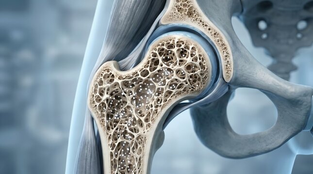 Close-up of human hip bone structure