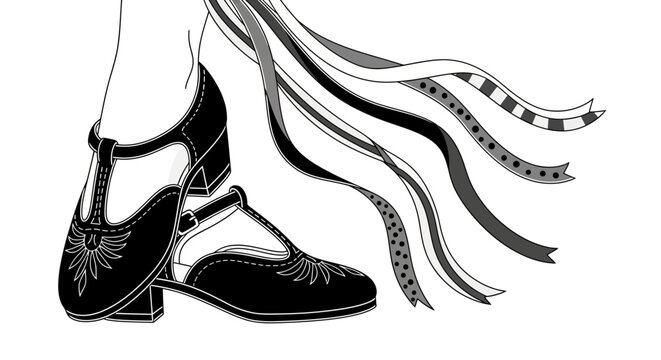 Illustration of Irish Dance Shoes with Decorative Ribbons