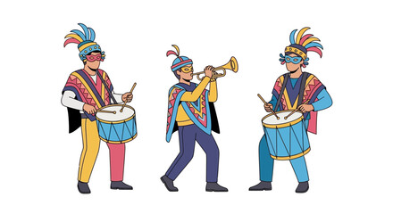 Andean Musicians in Traditional Folk Attire Playing Instruments © suisnawati
