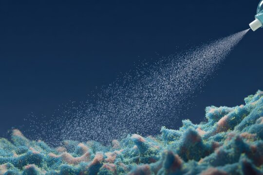 Cleaning spray releases mist that settles on surface creating possible allergens and pollutants in indoor environment
