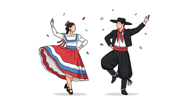 Chilean Cueca Dancers in Traditional Folk Costumes