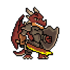 Fototapeta premium Pixel style character images, Pixel characters png, game characters, dragon Pixel characters, dragon knight characters.