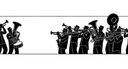 Silhouette Marching Brass Band Musicians Performance Illustration © suisnawati