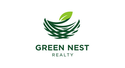 Fototapeta premium Green nest realty logo stylized nest with leaf corporate branding element