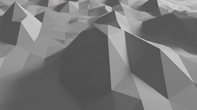 A monochromatic abstract landscape featuring a geometric low poly mountain terrain