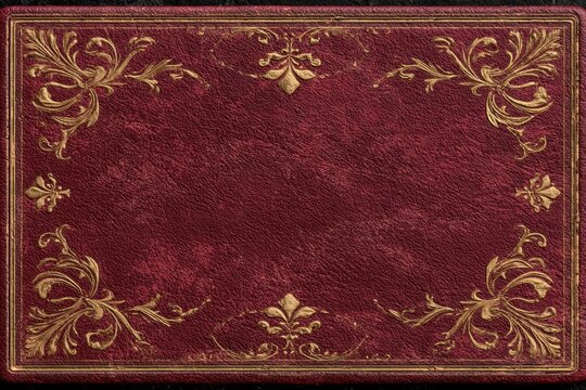 Rich Red Leather Book Cover with Ornate Gold Floral Embossed Design